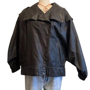 Vintage Gino di Giorgio Black Leather Moto Bomber Jacket Oversized W 2XL M XL